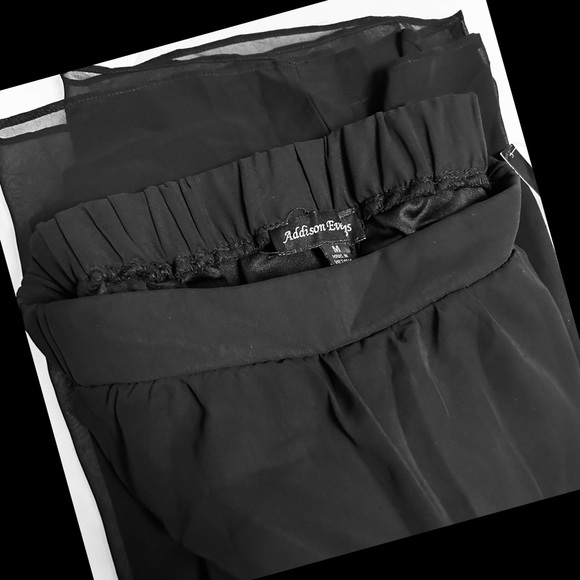 Black Mesh ( Lined) Wide Leg Palazzo Long Pants With Elastic Waist - Picture 4 of 5